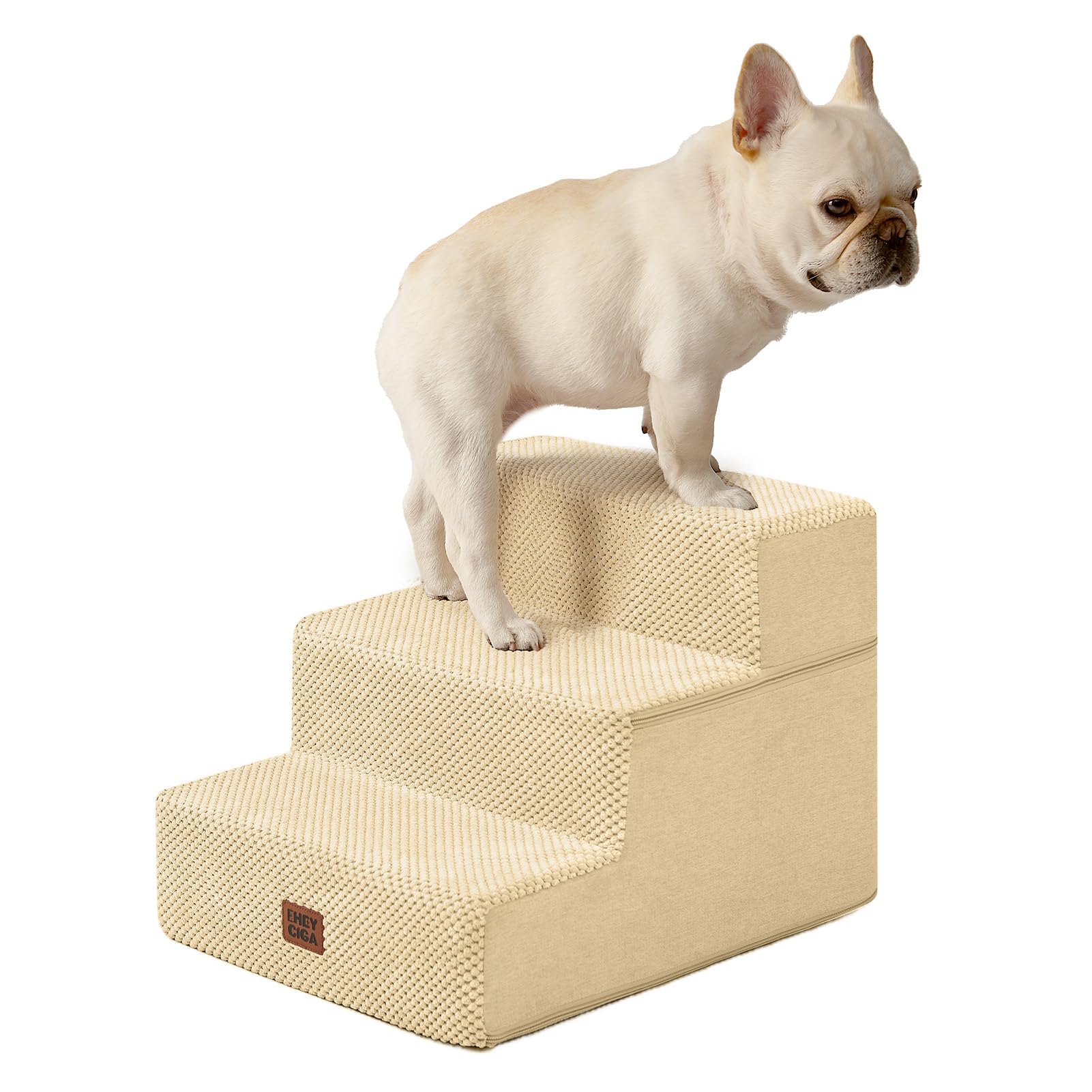 EHEYCIGA Dog Stairs for Small Dogs 13.5" H, 3-Step Dog Steps for Cats, Graige