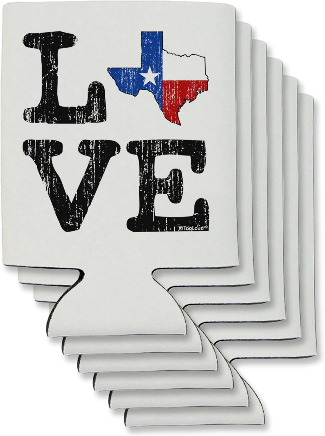 TooLoud Texas Love Distressed Design Can/Bottle Insulator Coolers - 6 Pieces