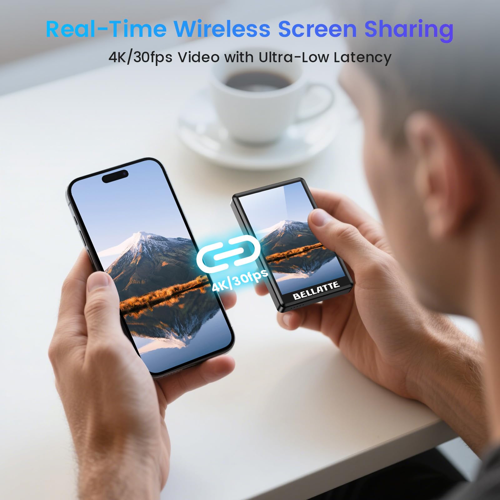 Vlog Selfie Monitor Schermo per iPhone & Android, Registrazione 4K 30fps, mirroring dello Schermo Wireless, Altoparlante Integrato, Supporto Magnetico e Telecomando per Vlogging, Live
