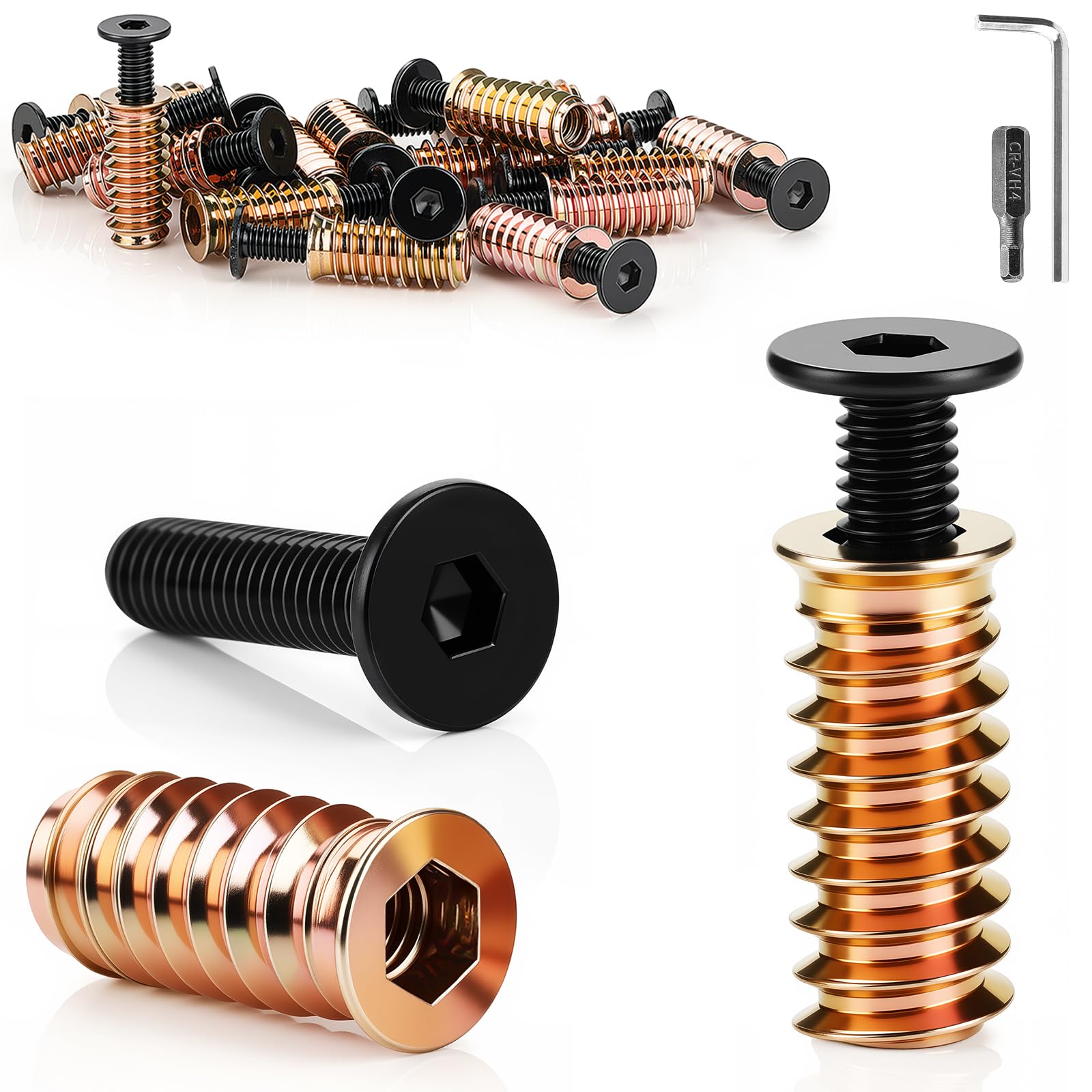 TXXATX 12 Sets M6x30 mm Furniture Screws & M6x20 mm Threaded Inserts for Wood 304 Stainless Steel Allen Bolts and Threaded Inserts with Hex Key & Hex Bit for DIY Wooden Furniture Connections