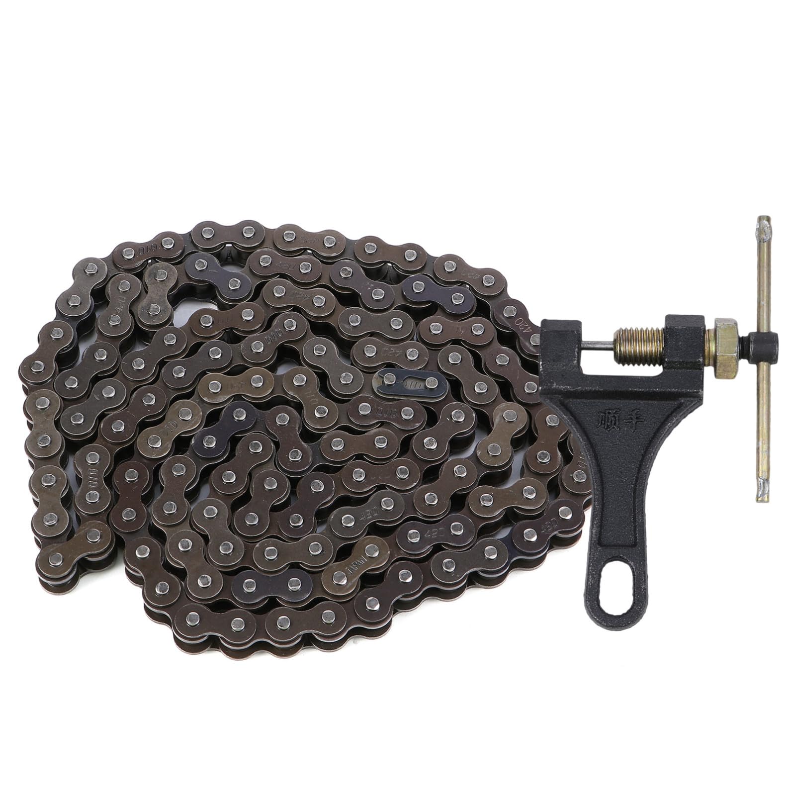 TOPBATHY Cadena de Eslabones Metálica para Motocicletas Todoterreno, Negras con Herramienta de Rompedor, Acabado Liso, Diseñada para Motos de Cross y Mantenimiento Regular Varios estilos