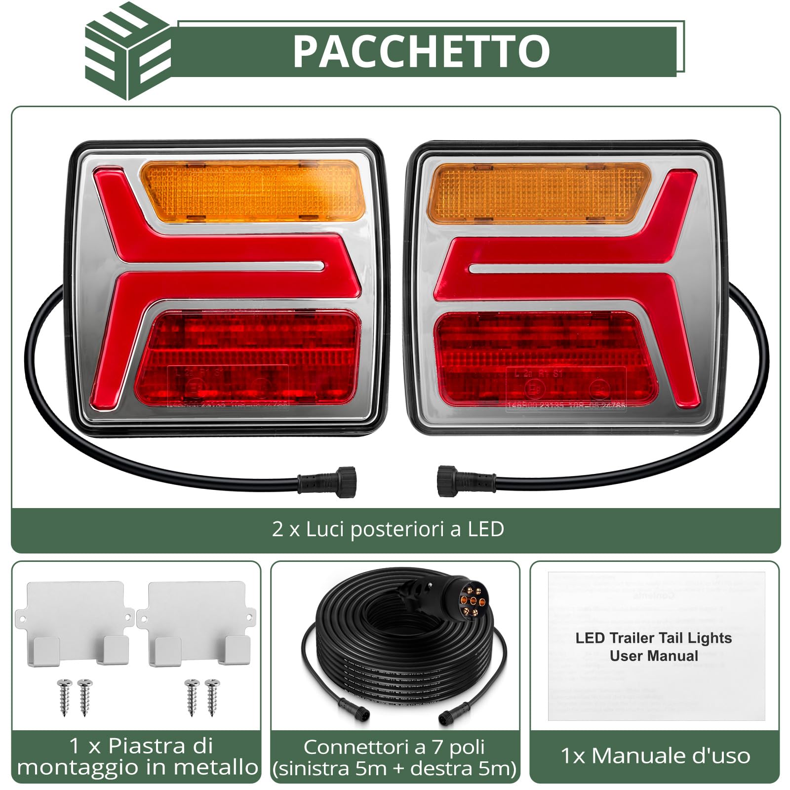 EYPINS Zestaw świateł tylnych z magnesem, 12V LED światła tylne do przyczep z 10m kablem, 7-pinowe oświetlenie przyczepy, światło stopu, kierunkowskazy, oświetlenie tablicy rejestracyjnej dla