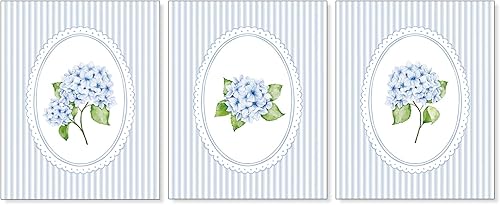 Miniatura 16 de Pleonox Juego de 4 impresiones artísticas florales de hortensias preppy retro de moda de 8 x 10 pulgadas, con texto en inglés «How Lucky Are We Azul