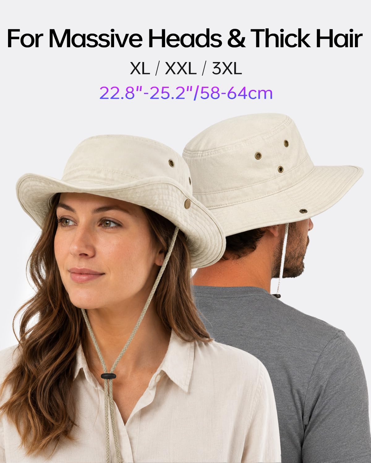 Feng Shui， XL/XXL/3XL Sombreros para el Sol Hombres Sombreros de Cabeza Grande Sombrero de Safari Grande UPF50+ | Sombrero Boonie Bush para Senderismo al Aire Libre Escalada Pesca