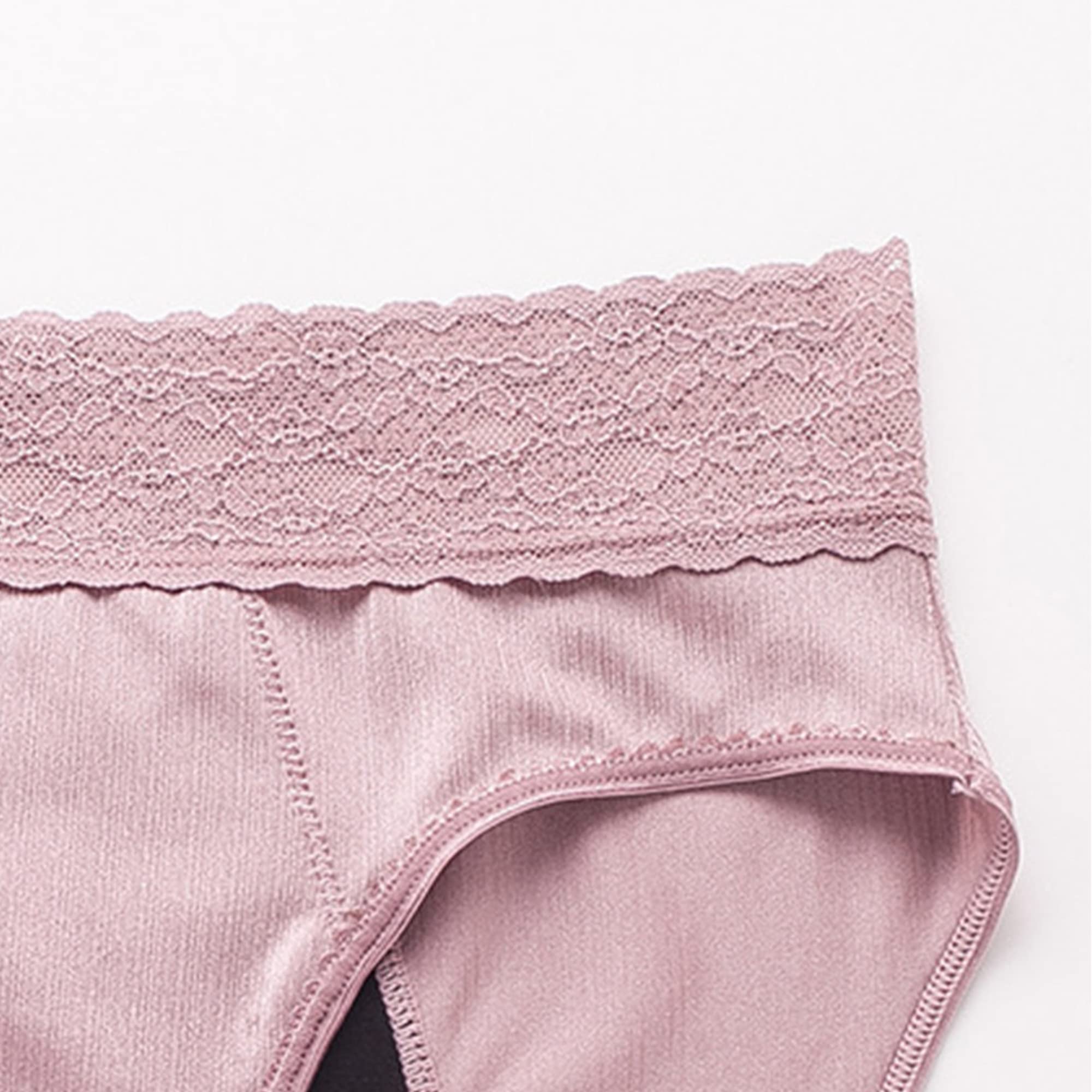 Calzoncillos fisiológicos de encaje de cuatro capas para mujer, cintura alta, transpirable, sexy, ropa interior cómoda y suave (rosa, morado, 5 piezas, XL)