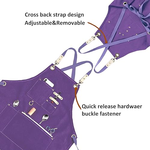 Miniatura 5 de Delantal de chef, resistente al agua, lona con espalda cruzada, ajustable, para hombres y mujeres
