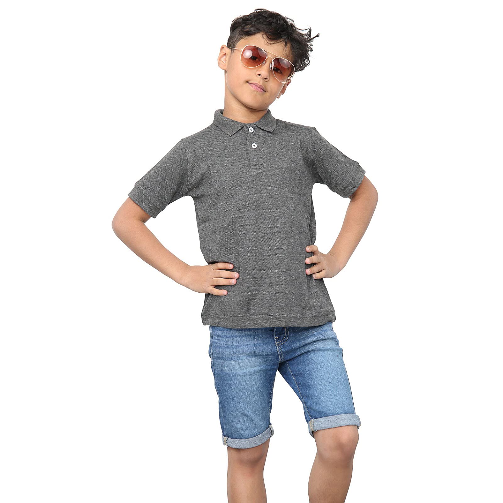 Generation-Gap Boys Girls Plain Polo Shirts Kids Summer Short Sleeve School T-Shirts Top (Charcoal, 13 Years, 13_Years)