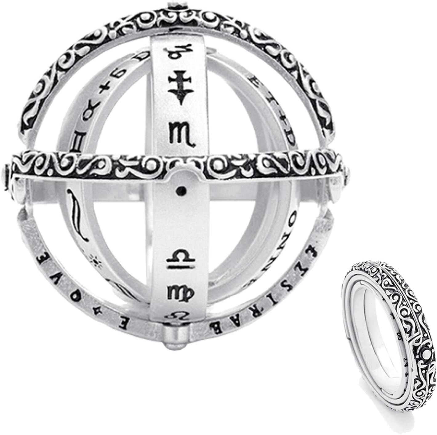 RINHOO FRIENDSHIP Vintage Astronomical Sphere Ball Ring Foldable Cosmic Finger Rings Unisex Couple Lover Gift
