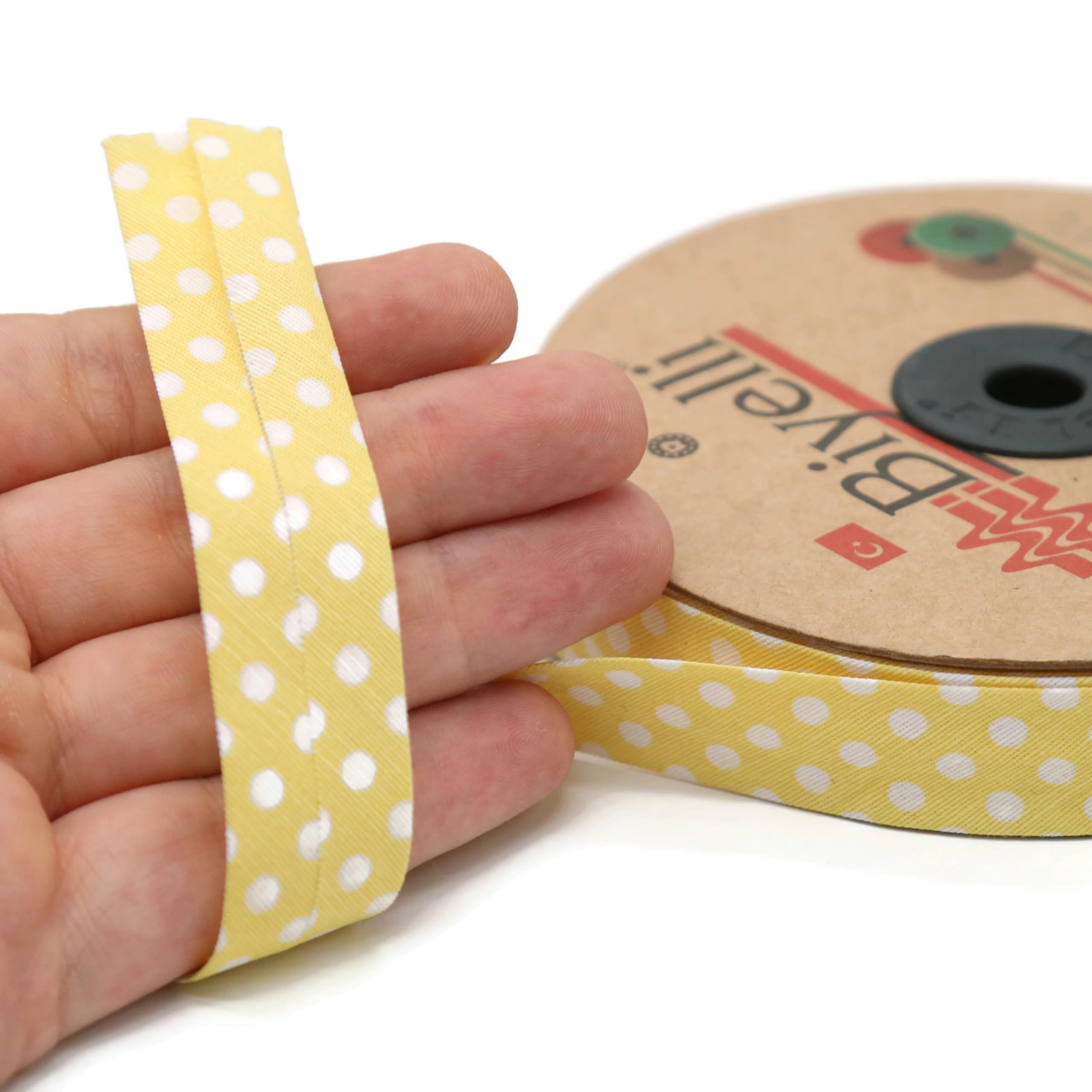 Cinta de encuadernación al bies plegable de algodón, 20 mm de ancho, 27 yardas, cinta de encuadernación de algodón de un solo pliegue para coser ropa, bricolaje, amarillo, A14