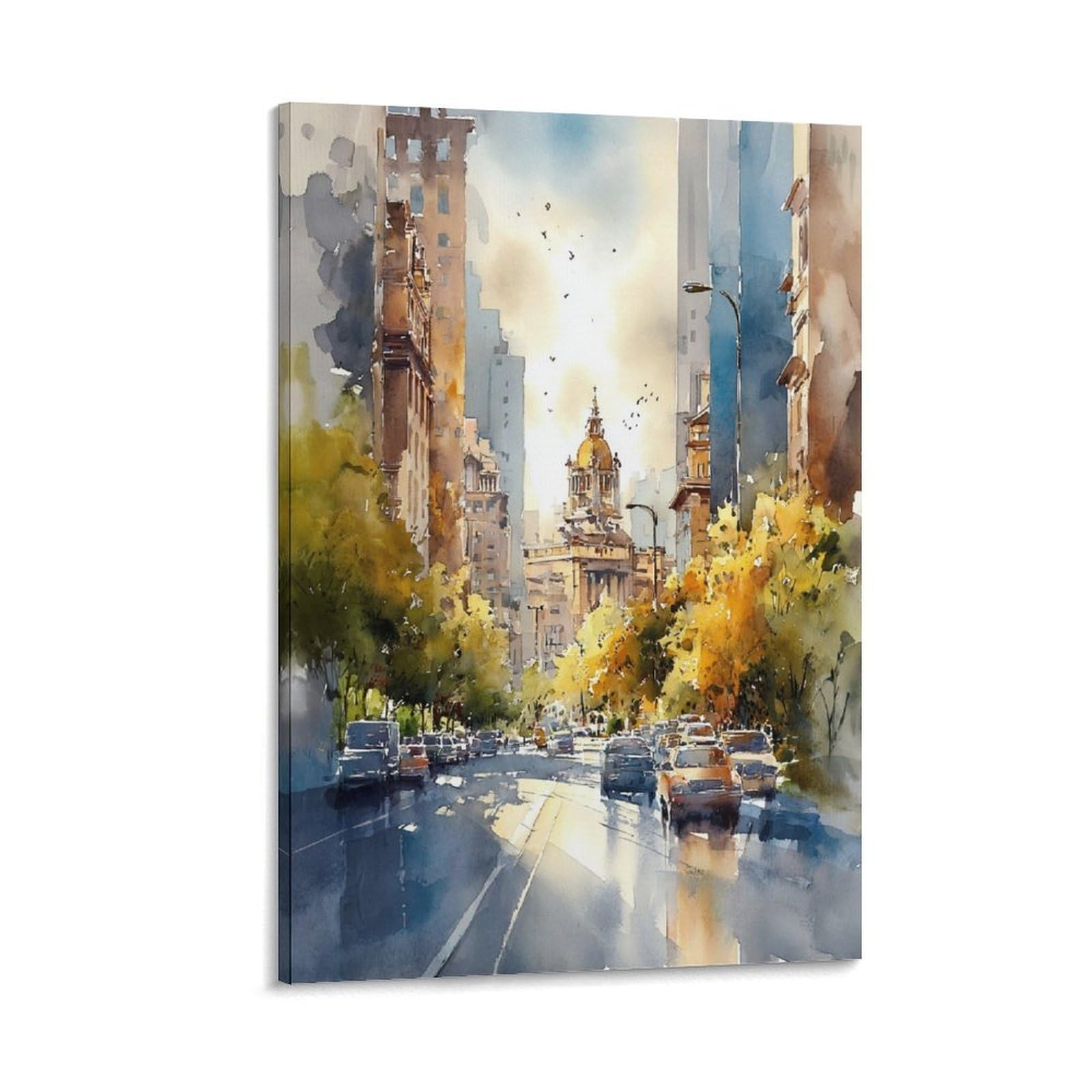 LCYNNH Texas Cityscape Traditional Style 20x30inch(50x75cm) Vintage Travel Poster Watercolor Canvas Art