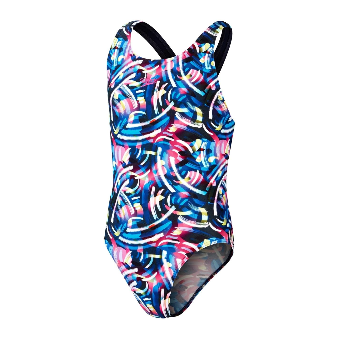 Speedo Girl's Digital Allover Leaderback Black/Blue Swimsuit Swimming Costume