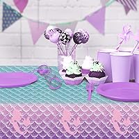 Vista 6 de Jectivs 1 mantel de decoración de fiesta de cumpleaños de sirena, funda de mesa de plástico desechable para princesa bajo el mar, suministros