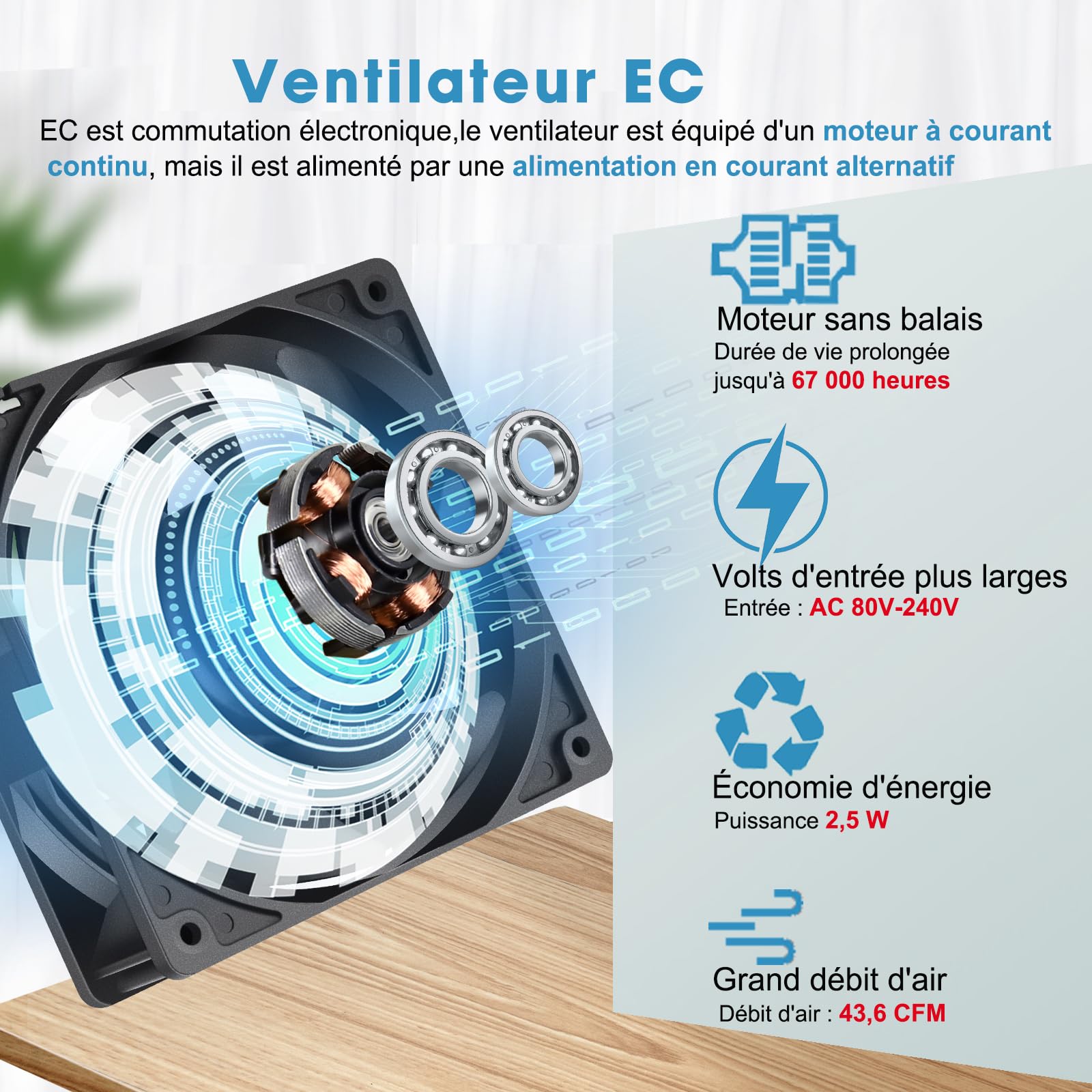 GDSTIME AC EC Ventilateur 220V 80mm PC Fan 230V 80x80 à roulement à billes | ventilateur pc 80mm 220v fan 80x80x25