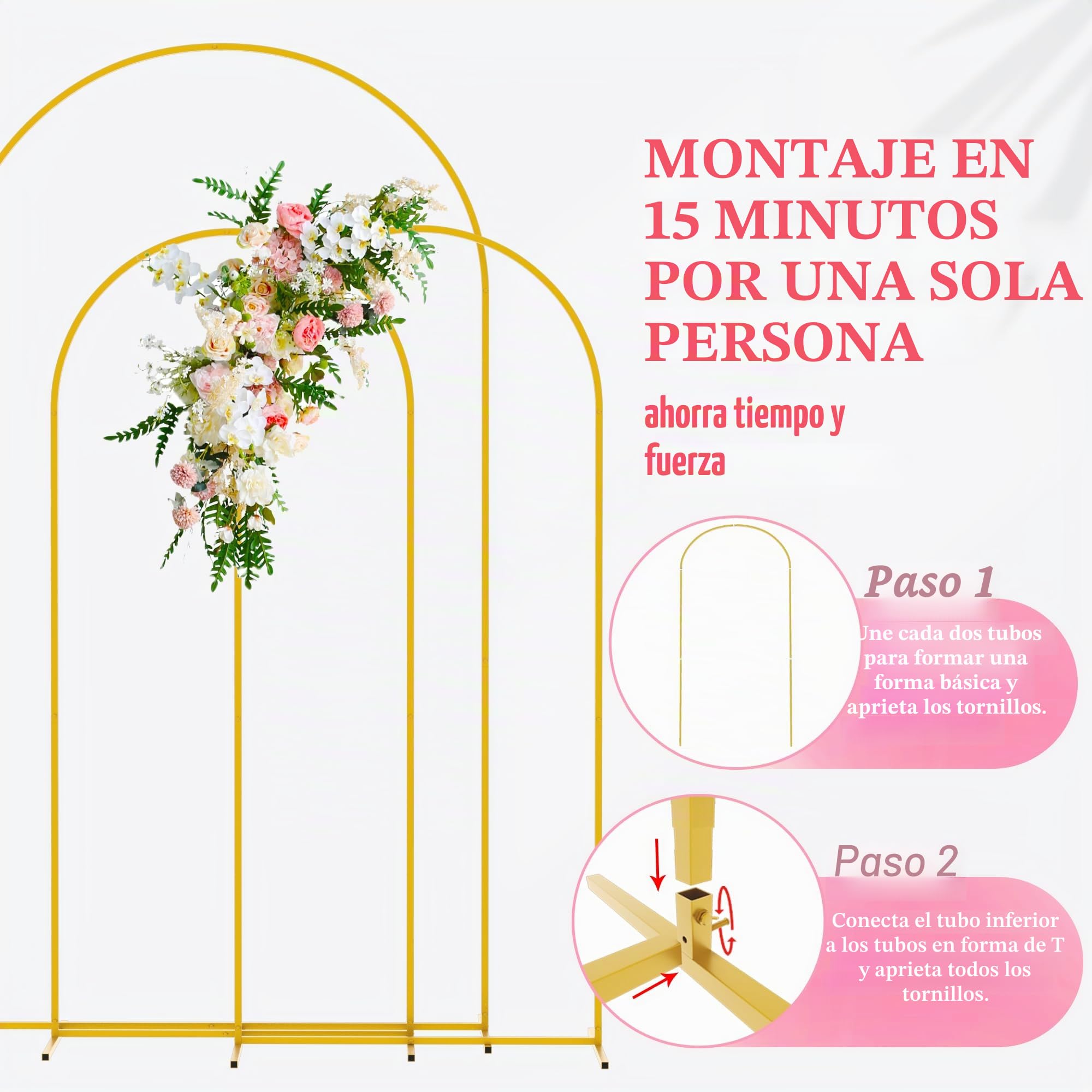 Wokceer Juego de 3 Soportes de Arco de Boda (7.2 pies, 6 pies, 6 pies) de Metal Dorado para Arco de Boda para Fiesta de cumpleaños, Ceremonia de Boda, Baby Shower, jardín, decoración de Arco de