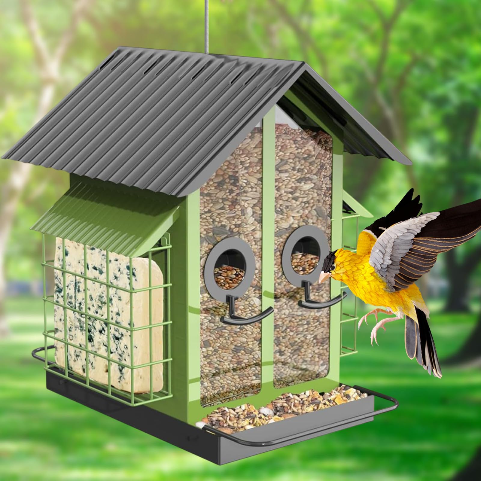 Finch - Feeder per esterni, cardinale per uccelli, grande capacità | trasparente, grande casetta per uccelli con doppio tetto, impermeabile, cortile posteriore, birdwatching, per cortile, balcon