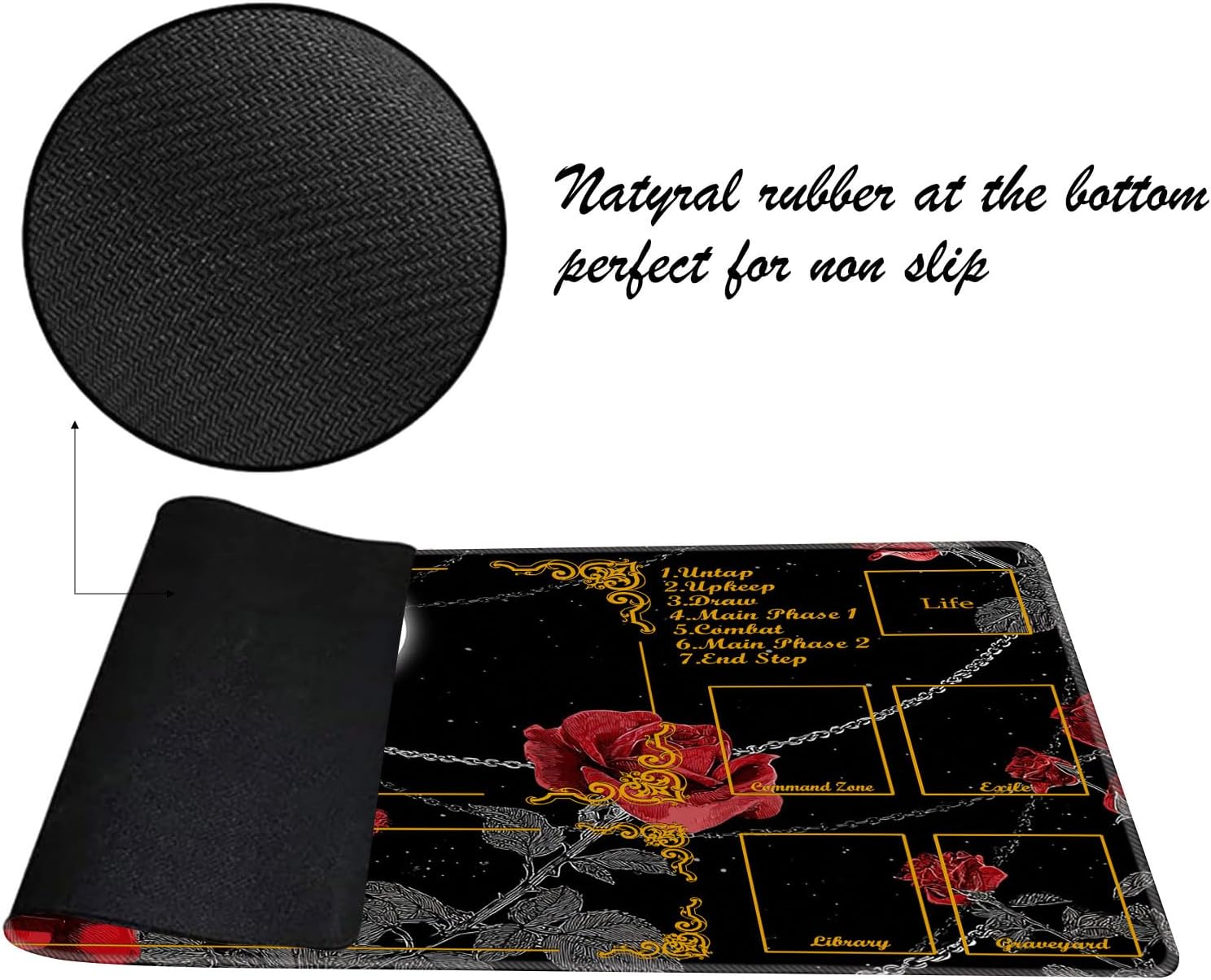 Playmat for MTG, with Free Storage Bags,Game Mat 24 x 14 inches, TCG and Board Game Mat for Cards,Mousepad Desk Mats，Skeleton Rose
