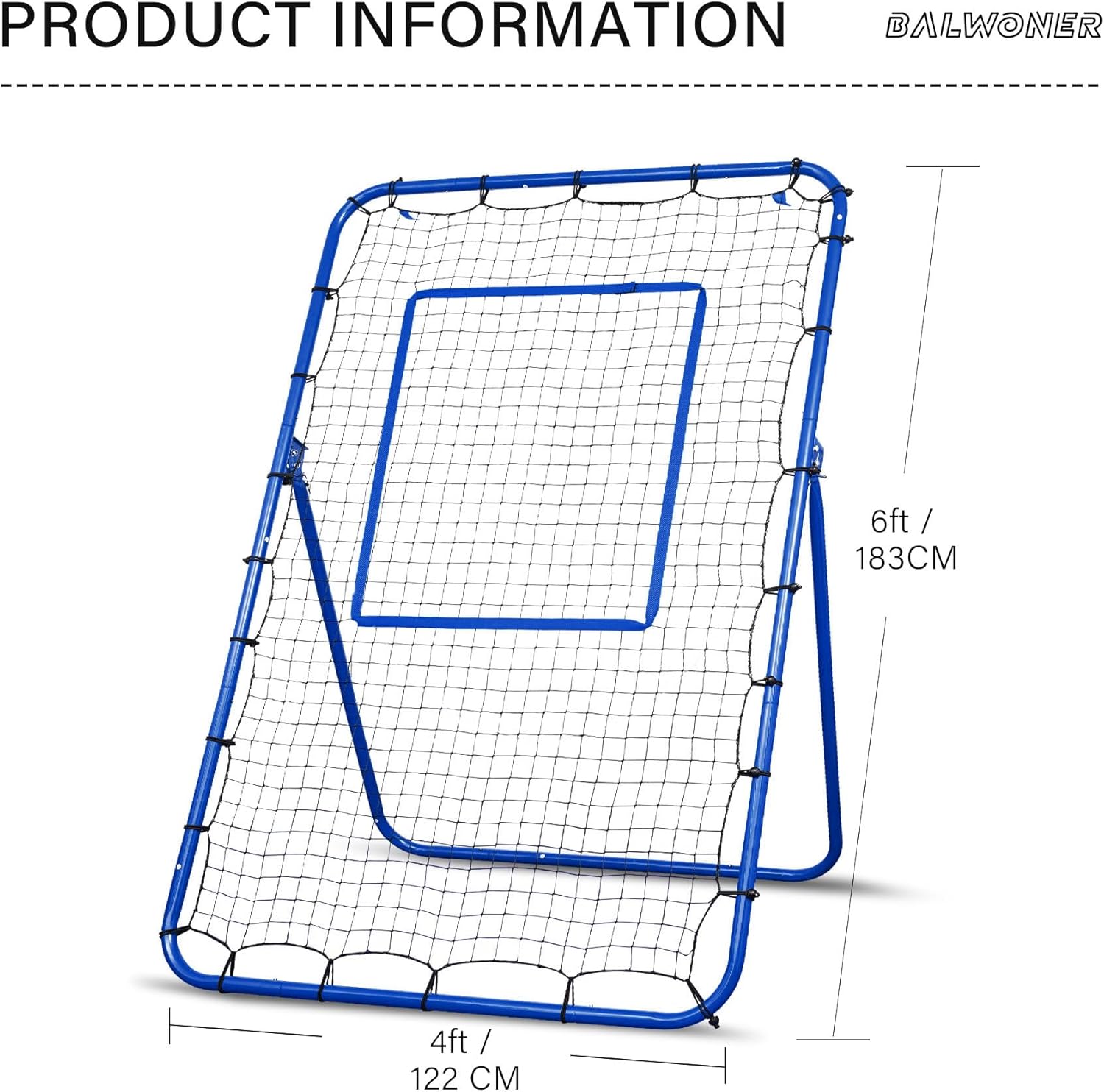 6 x 4 ft 5 Angles Adjustable Pitch Back Baseball Softball Lacrosse Volleyball Rebound Bounce Back Net with Strike Zone