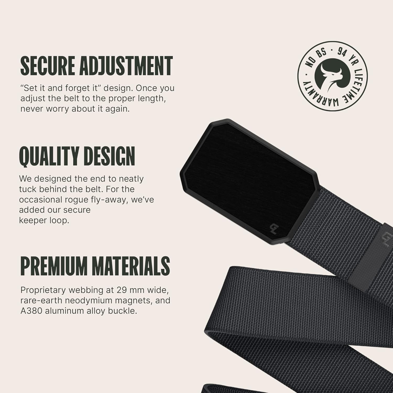 Black/Stone and Gun Metal/Brown Groove Belt Bundle - Men's Stretch Nylon Belt with Magnetic Aluminum Buckle, Lifetime Coverage - Large - Image 2