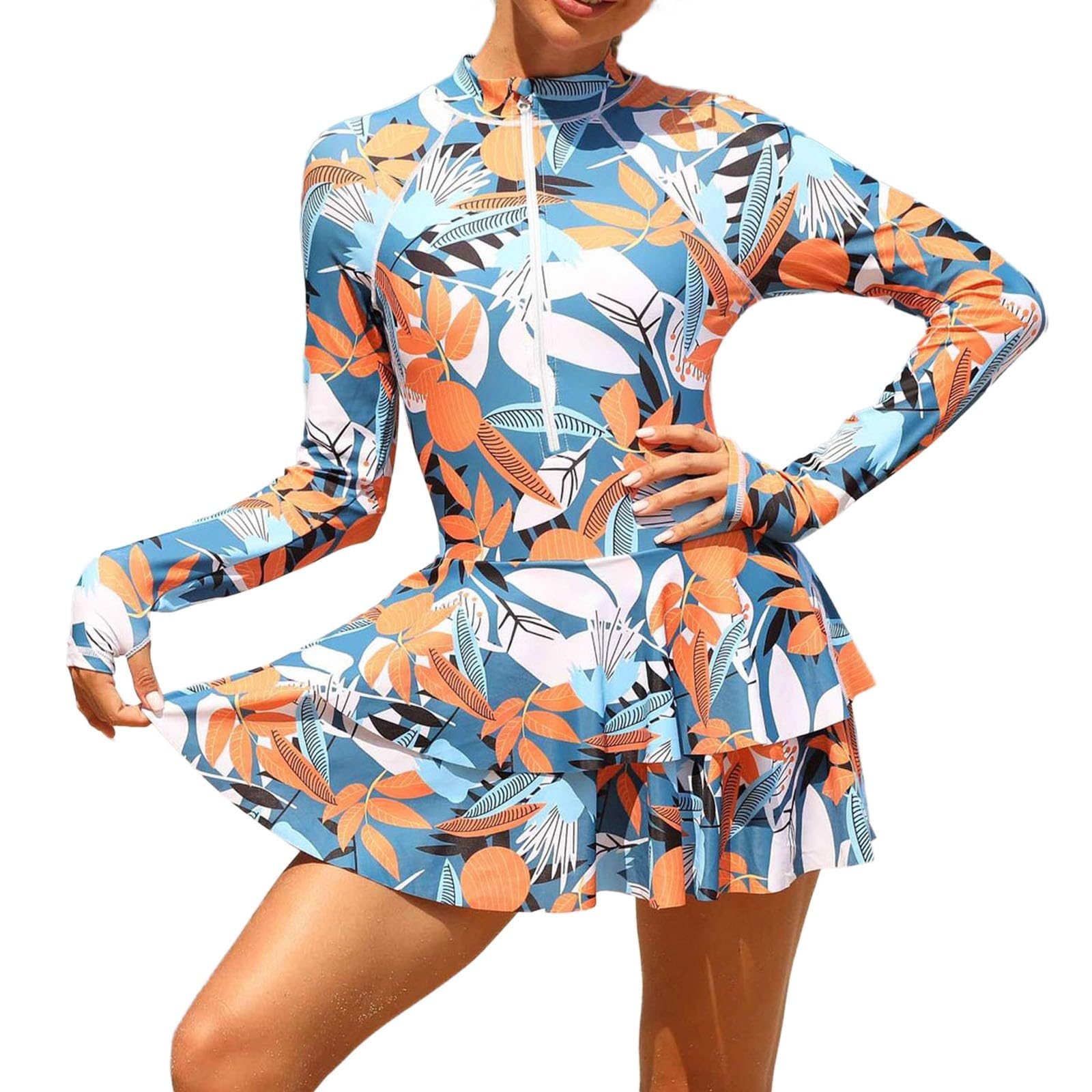 Rash guard de manga larga con cremallera y traje de baño completo para natación 7