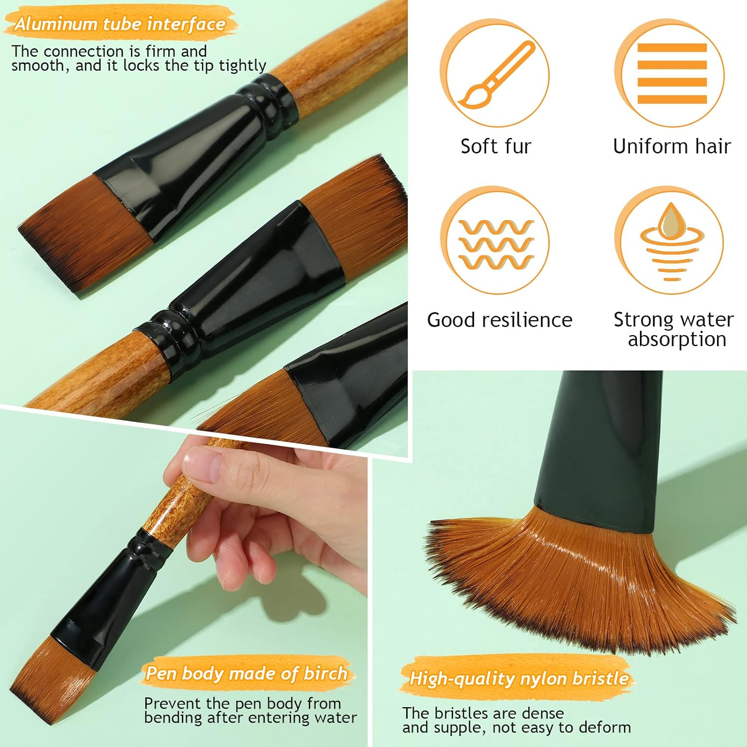 Meanplan 6 Pcs Flat Paint Brushes Bulk 1 Inch Paint Brushes for Acrylic Painting Watercolor Acrylic Synthetic Nylon Craft Artist Brush for Oil Fine Crafts Face Body Art Painting(6 Pcs)