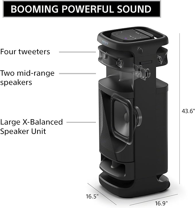 Sony ULT Tower 10 Bluetooth Karaoke Party Speaker with Powerful Bass, 360° Sound and Party Lights, Included Wireless Microphone – New