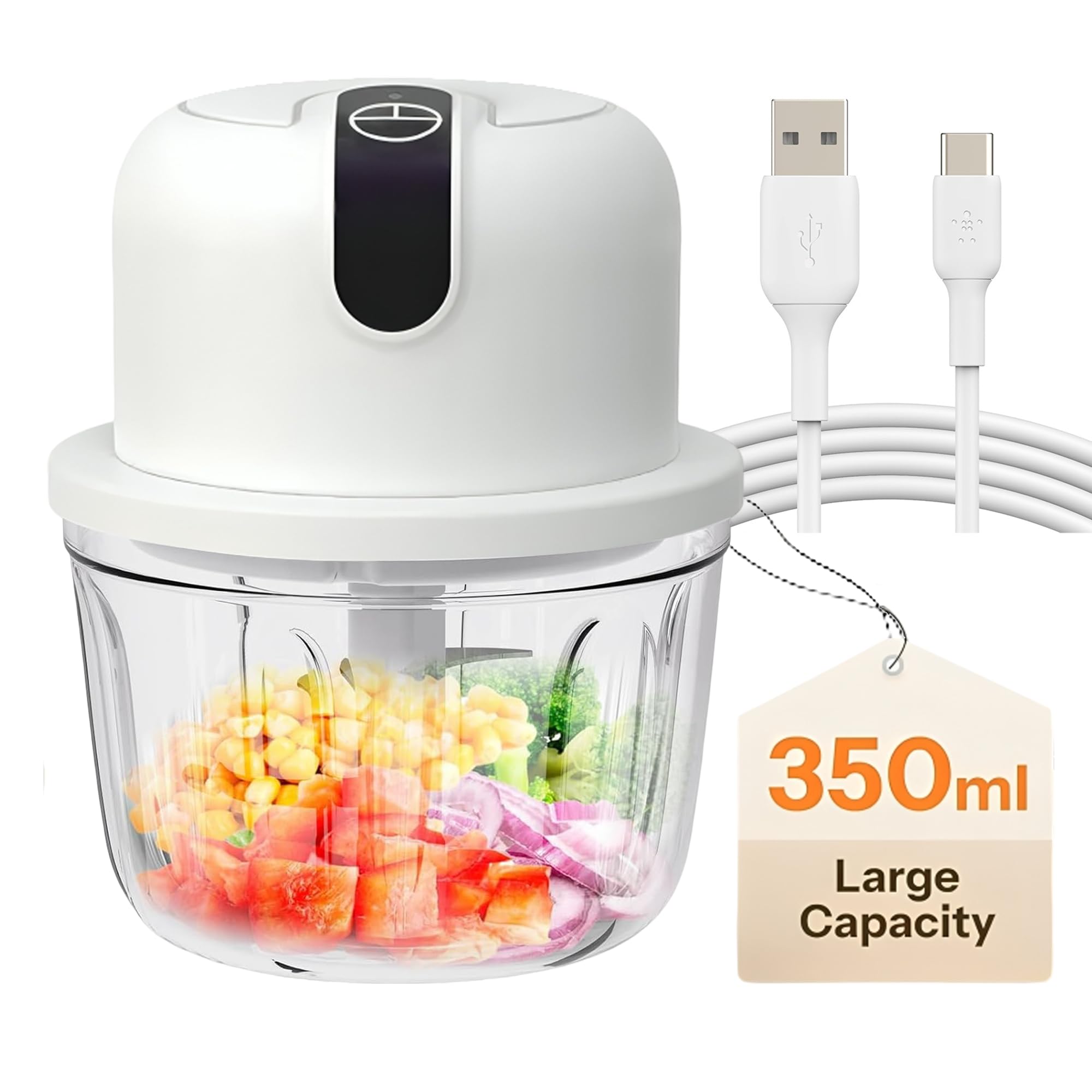 Nik case 1Y Warranty 350ML Large Elite Rechargeable Mini Electric Chopper, Food Grade Bowl, Stainless Steel Blades, One Touch Operation for Mincing Garlic Ginger Onion Vegetable Meat Nuts (White)-image-42