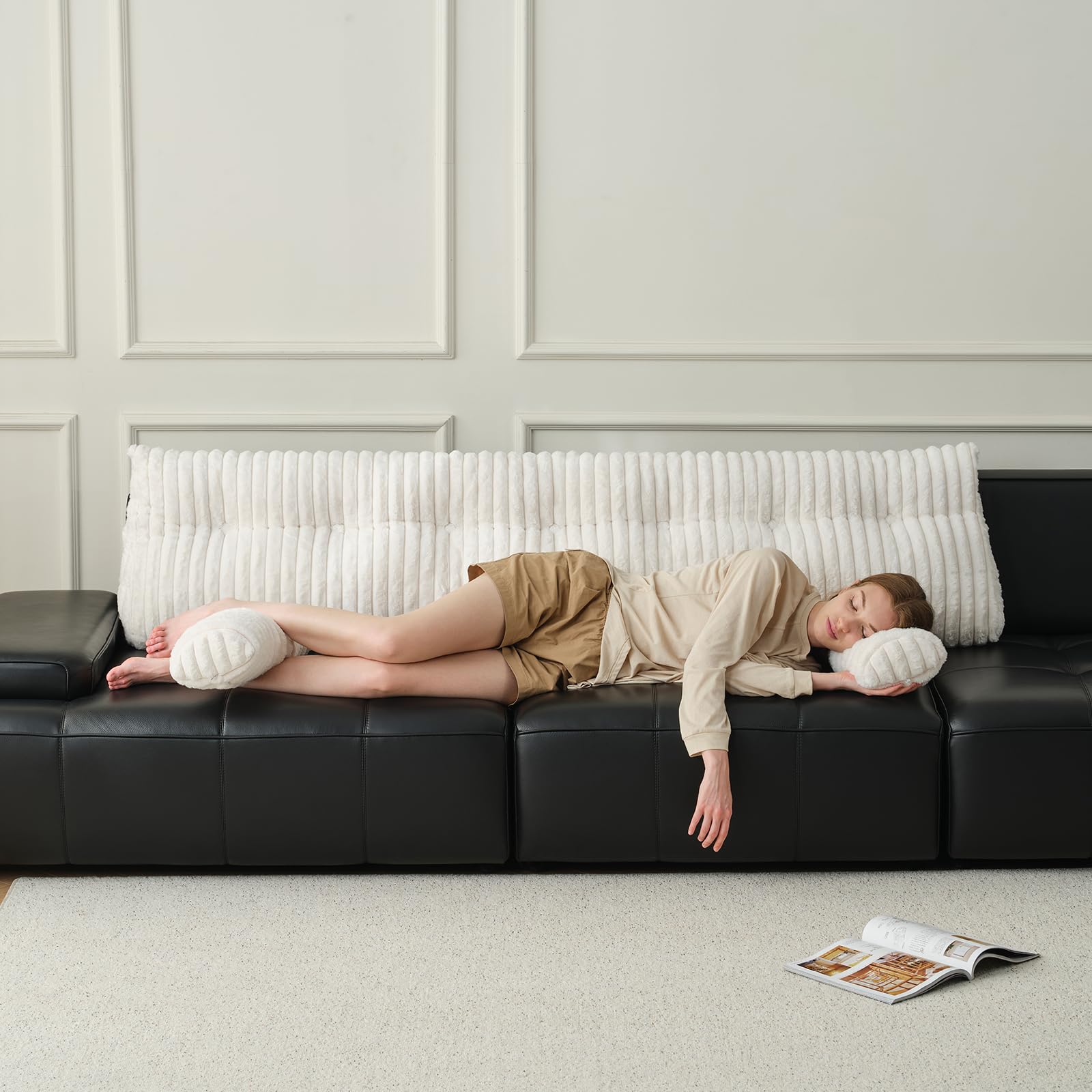 Z-hom Bücherkissen, Keilkissen, Lesekissen Für Bett Und Sofa, Cozy Rückenkissen, Praktisches Seitenfach, Removable Cover, Mit Rundem Kopfkissen (Langflorversion, 200 * 50 * 20cm)