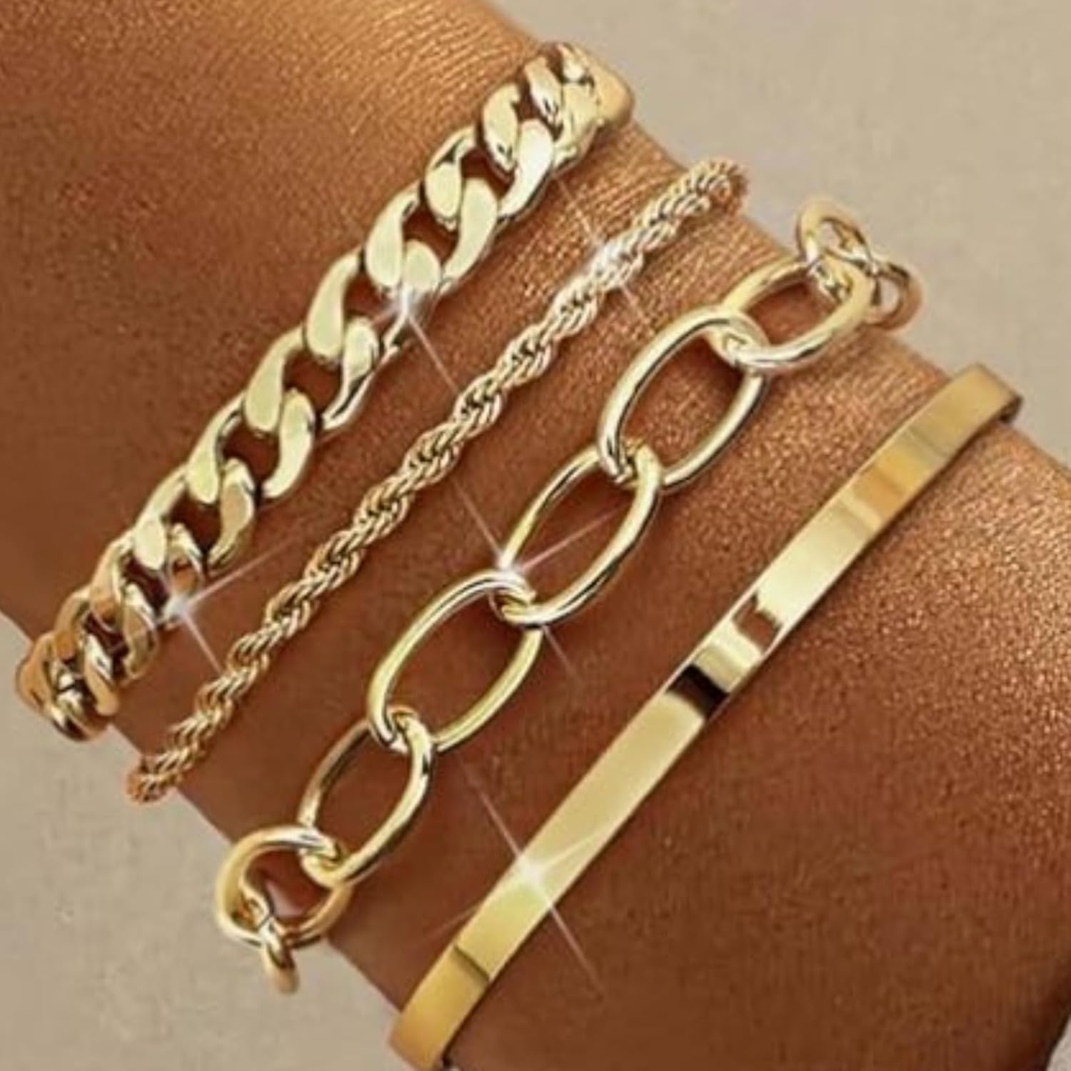 72ore Chunky Gold Bracelets for Women Stack Layered Chain Herringbone Cable Paperclip Bracelets Party Prom Dresses Accessories Trendy Gold Jewelry Gift - Image 3