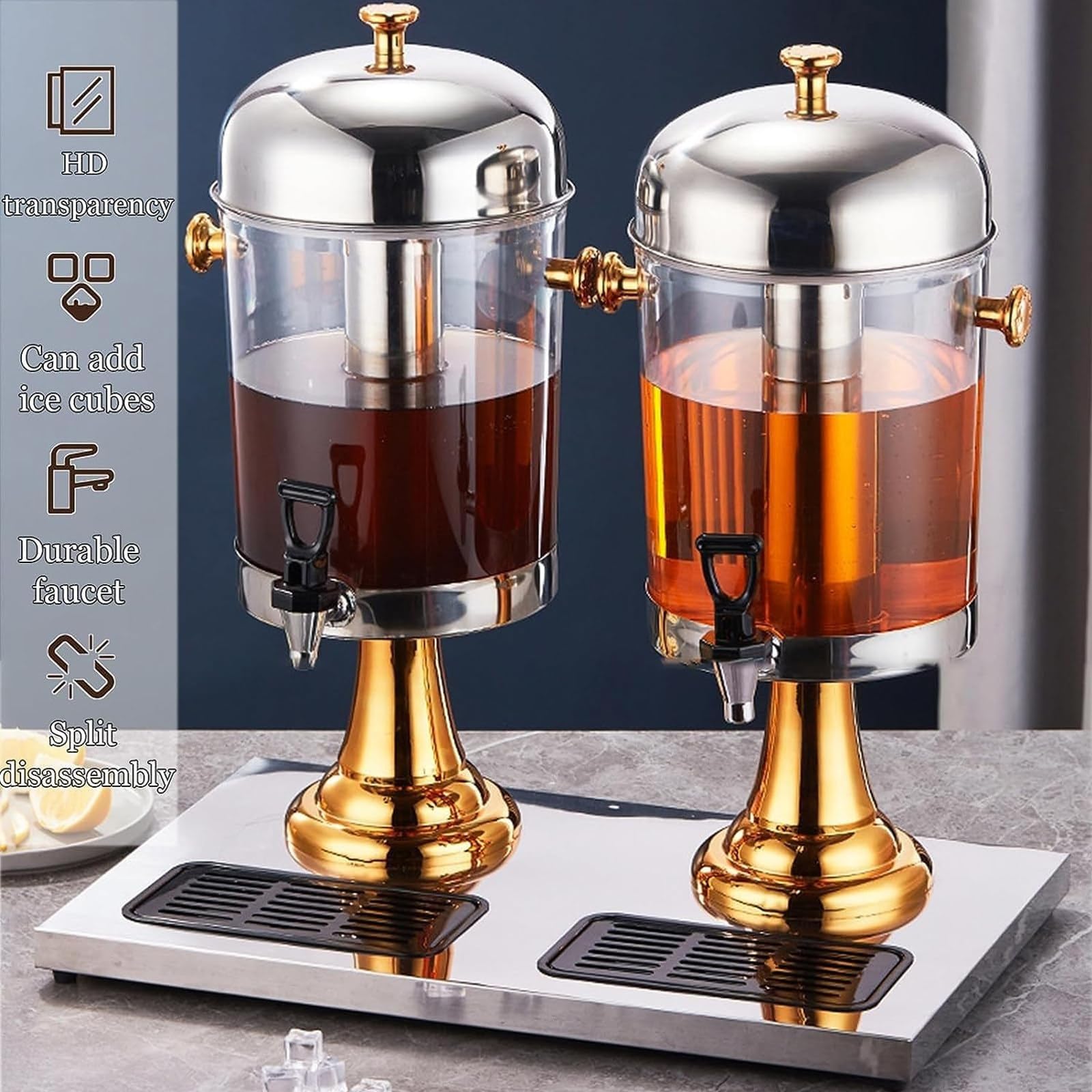 Dispenser For Bevande Con Rubinetto Buffet For Bevande Succhi, Dispenser For Succhi Caldi Freddi, Grande Capacità Con Coperchio Trasparente(Silver,8L)
