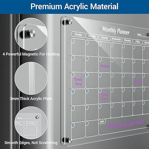 Miniatura 3 de Calendario magnético para refrigerador, calendario acrílico mensual y semanal para refrigerador, calendario transparente de 16 x 12 pulgadas,