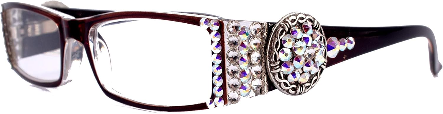 The Medallion, (Bling) Women Reading Glasses Embellished Concho w Genuine Crystals Western Concho Rectangular NY Fifth Avenue