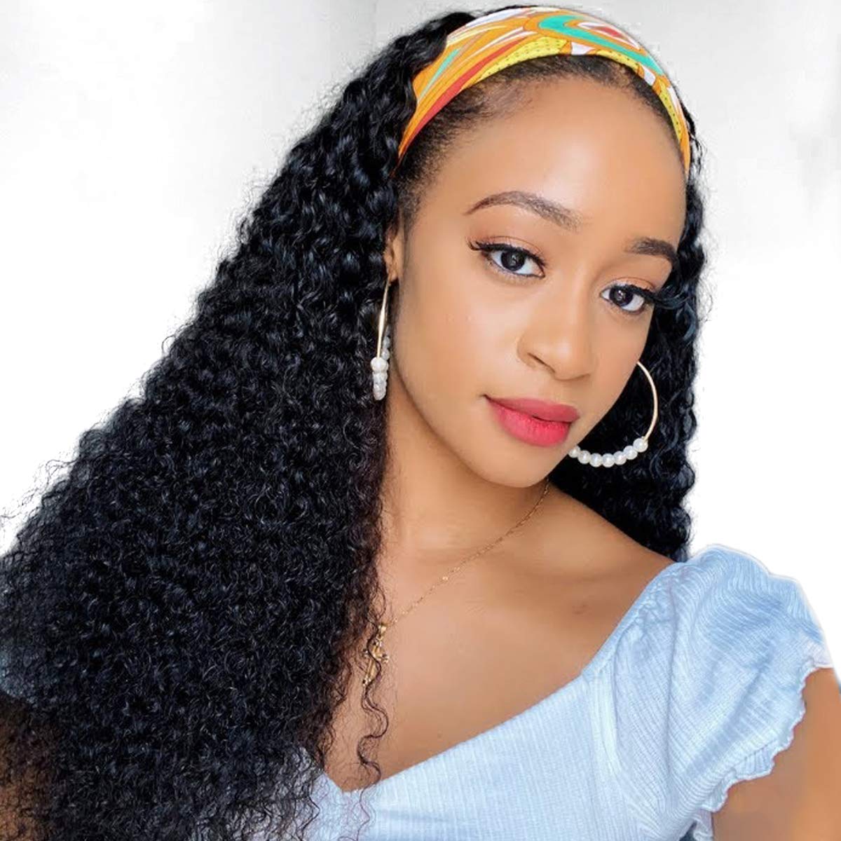 XSY Headband Wig Human Hair Deep Wave 22 Inch Curly Half Wig 150% Density