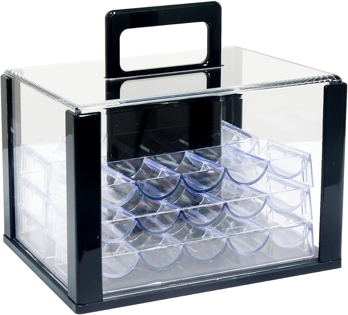 Caja de fichas de póquer de acrílico Juego de bandejas para fichas de póquer de capacidad de 600/1000 piezas que incluye 10 soportes para fichas de póquer Vitrina de fichas de póquer para fichas de tamaño estándar