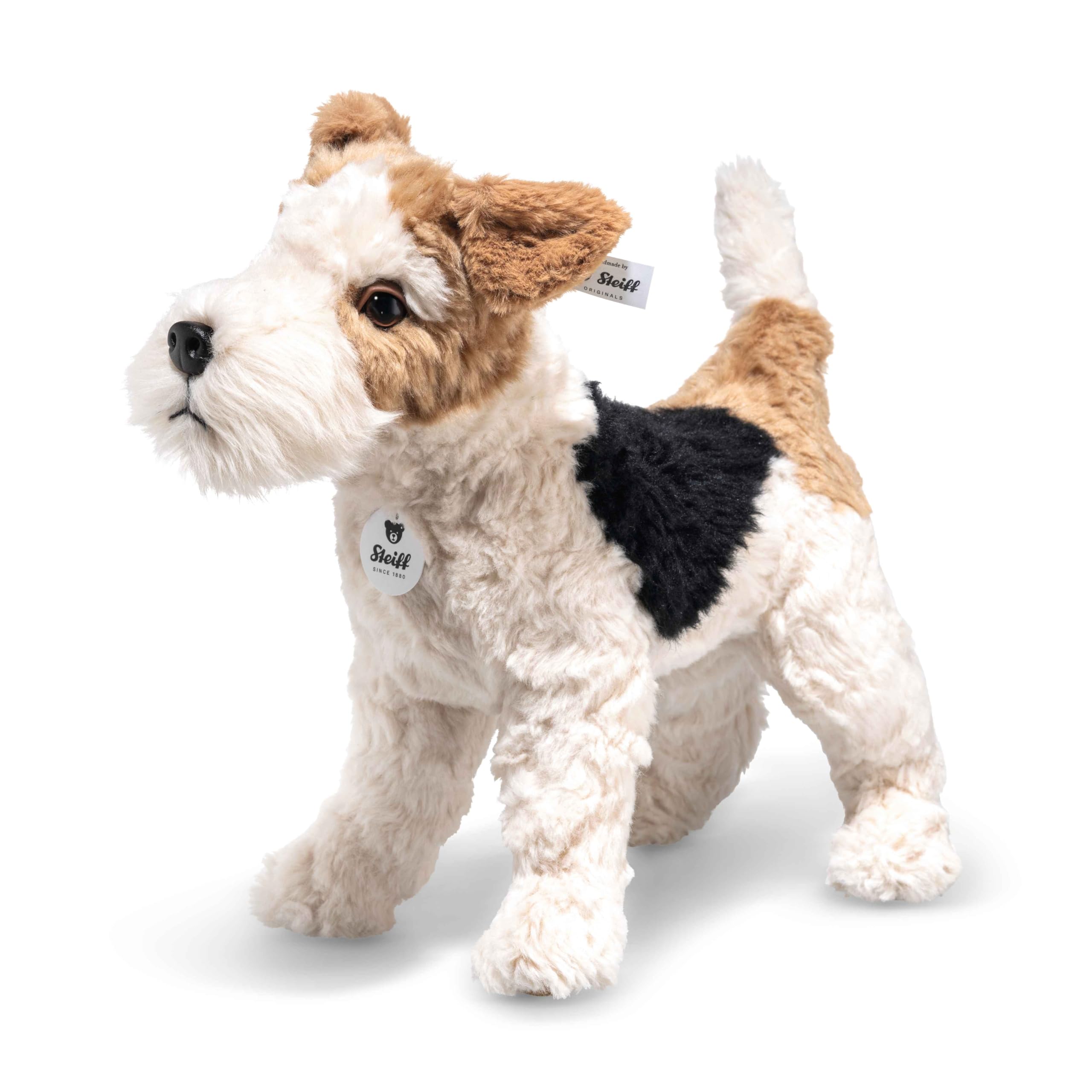 Steiff Foxy Terrier 32 cm, kolorowa, słodka pluszowa zabawka z oczami z tworzywa sztucznego, z miękkiego pluszu, pluszowa zabawka dla dzieci, chłopców i dziewczynek, można prać w pralce