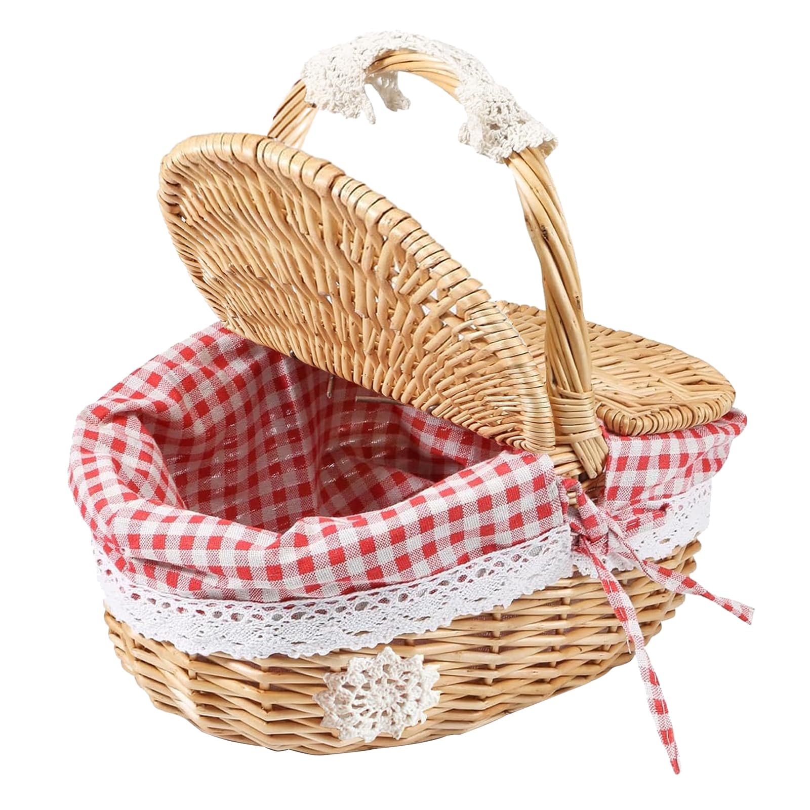 Weide Picknickkorb, Tragbarer Picknickkorb für den Außenbereich mit Deckel und Griff, Geflochtener Weidenkorb Praktischer Ovaler Rattan Aufbewahrungskorb für Picknick und Einkauf