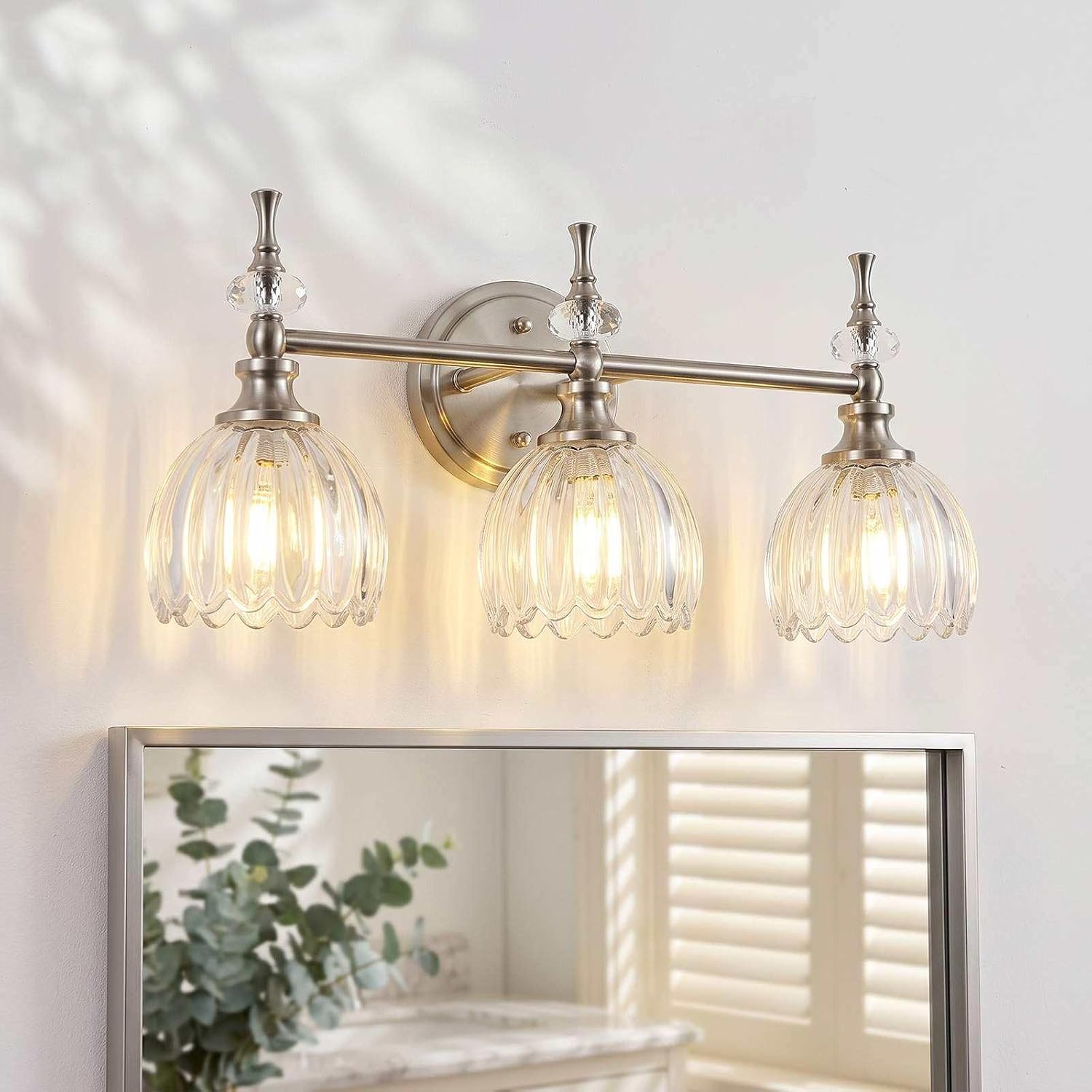 ANDY STAR 3-Light Brushed Nickel Bathroom Vanity Light, Wall Sconce