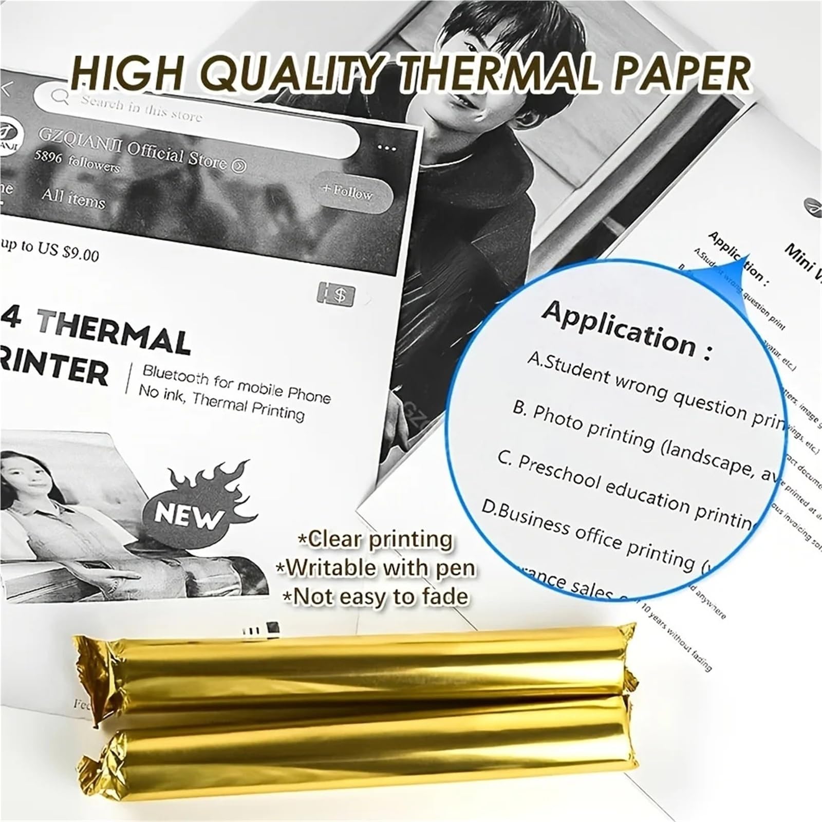 Kopierpapier Druckerpapier A4 Schnell trocknendes, lichtbeständiges A4-Thermopapier, 6 Rollen, 210 x 30 mm, langlebiger Druck for den Einsatz mit tragbaren Druckern im Haushalt und Büro