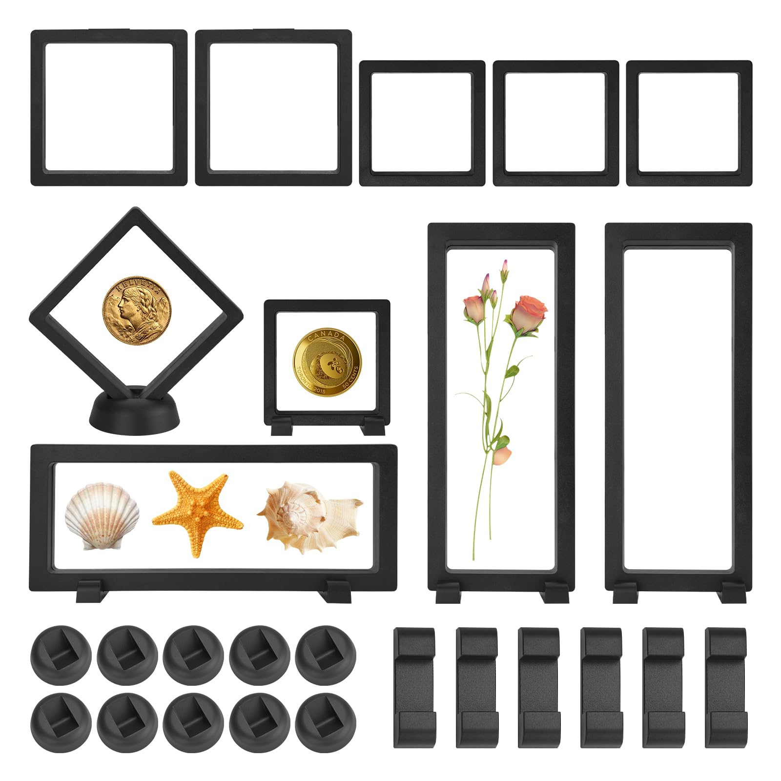 CEITIVE-S 10PCS 3D Floating Display Case Coin Holder, Transparent Floating Frame Display Holder Stands