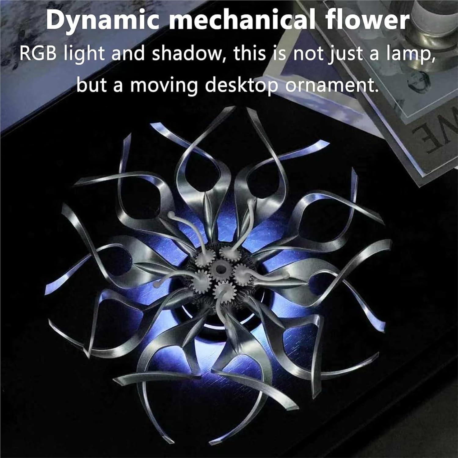 RGB Led Spiral Table Lamp with Mechanical Flowers - Remote Control Multi-Color Lighting for Desktop Ornaments, Room Decor & Gifts