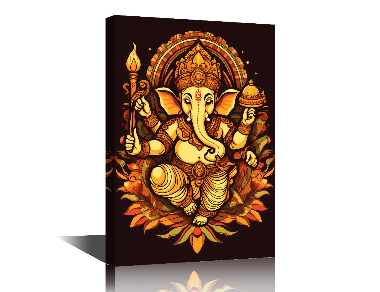 TISHIRON Hindu Lord Ganesha Canvas Wall Art - India Religious Culture Contemporary Modern Artwork Pictures for Living Room Bedroom House Decorations Framed 18x12 in