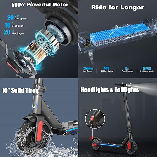 Miniatura 6 de Caroma Electric Scooter, 350W500W Motor, 9"10" Solid Tires Electric Scooter for Adults, 20-25 Miles Range & 15.520 Mph, Foldable Commuting Scooter