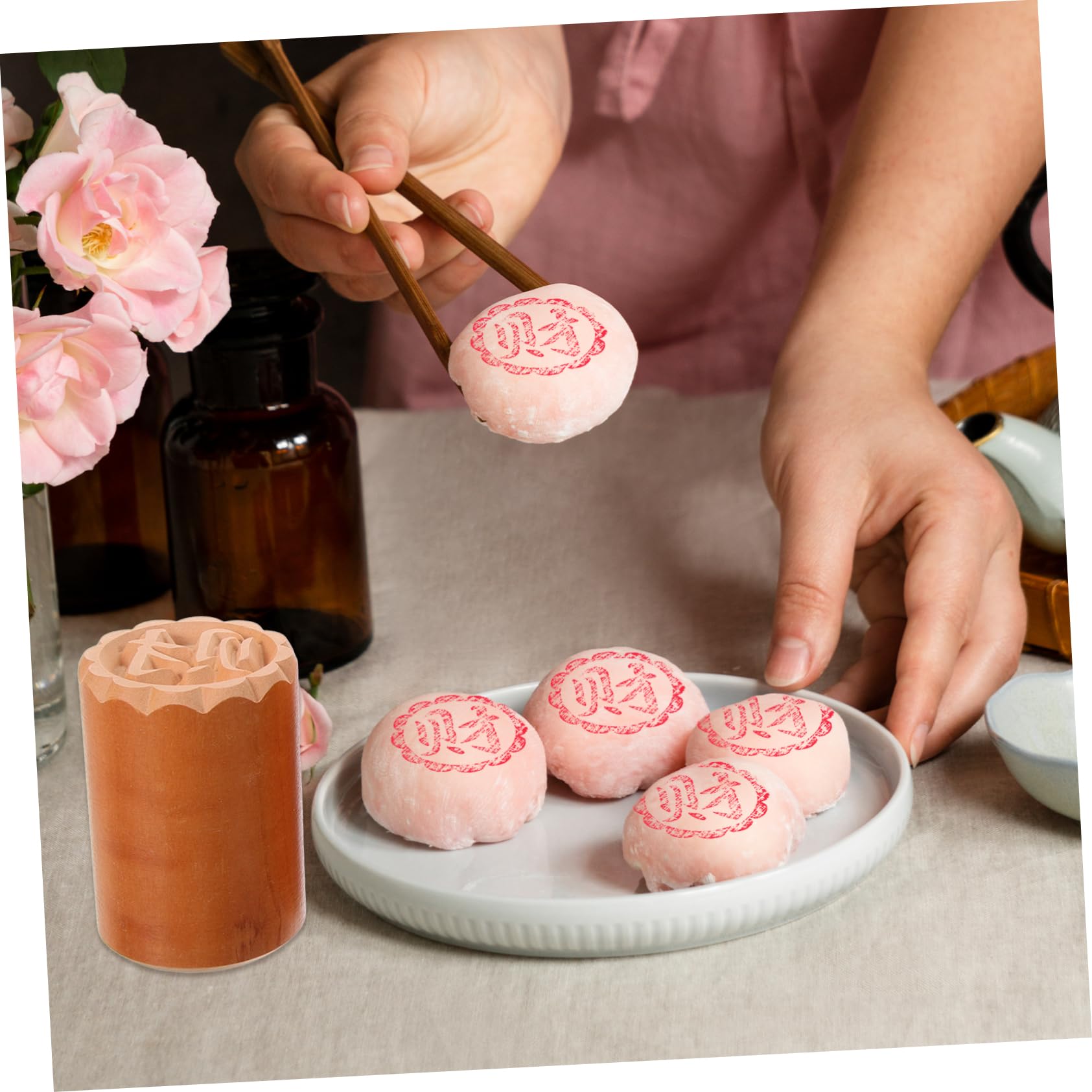 Angoily 4Pcs Pastry Press Stamper for Moon Cake Baking Durable Safe Dessert Decor Tool for DIY Cakes Dim Sum and Pastry Decoration