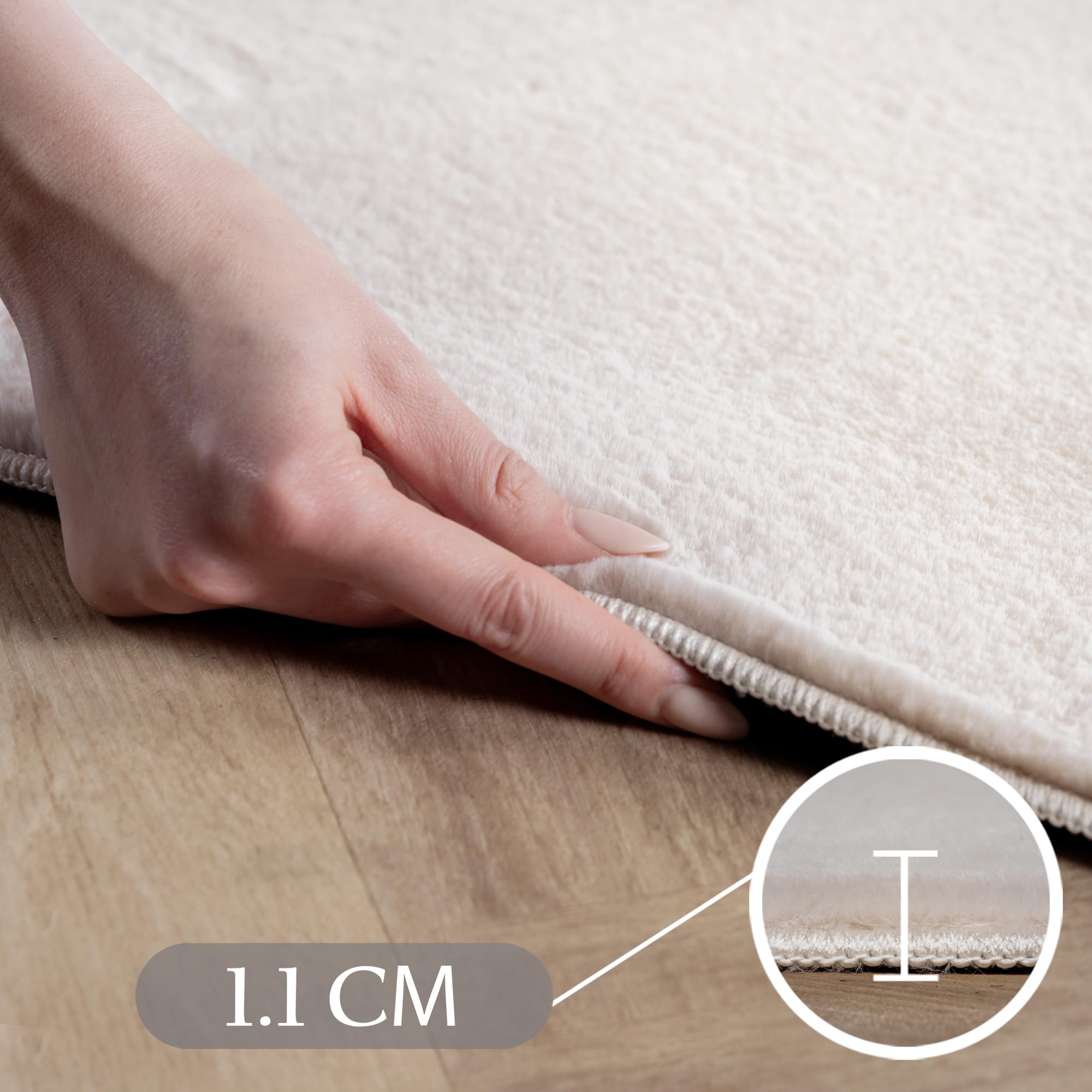 SIMPEX Alfombra Ivory 240x340 cm Alfombra Lavable de Pelo Corto, Antideslizante y Suave, Diseño Monocromático Moderno para Sala, Dormitorio, Cocina y Habitación Infantil