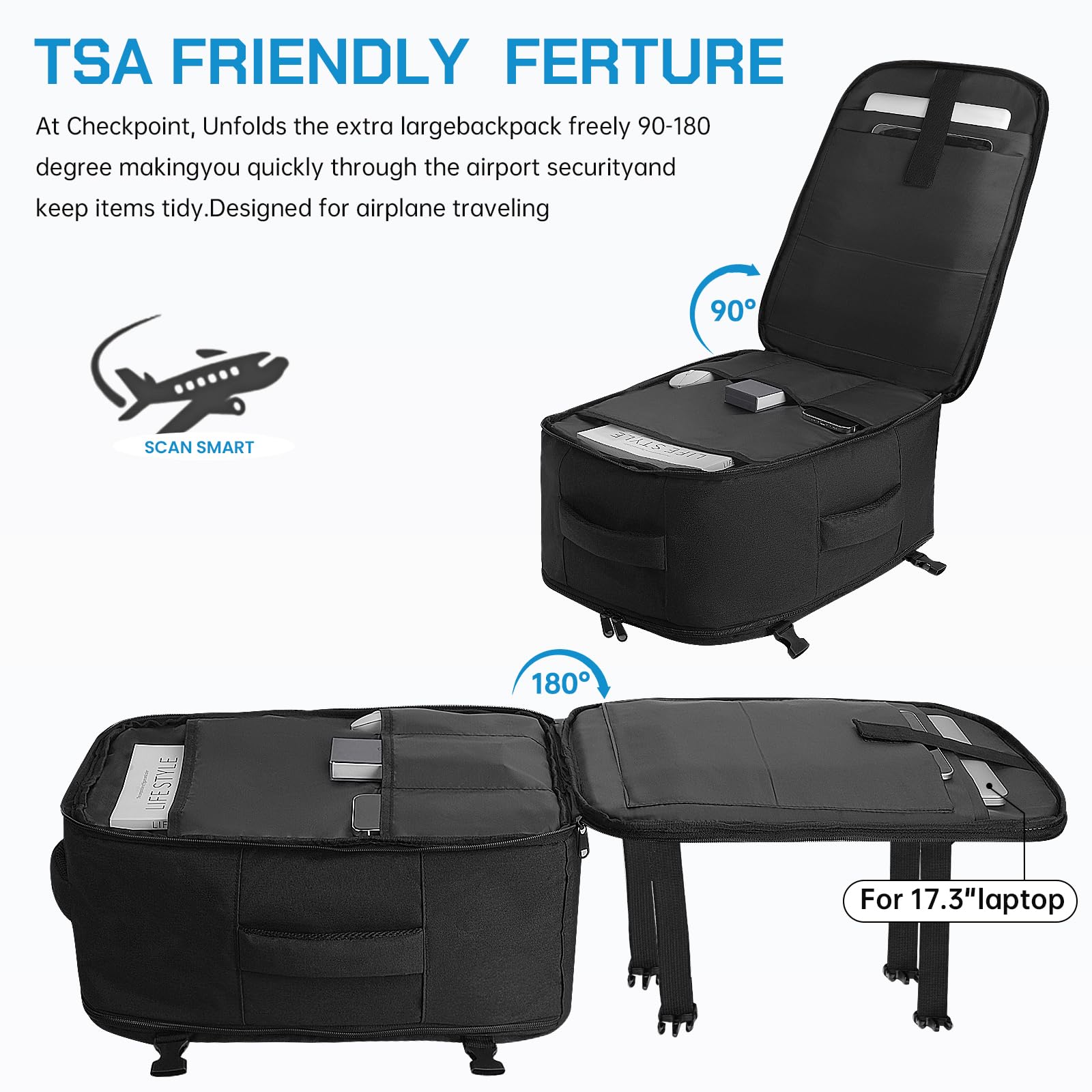 Vinstatin Zaino Ryanair 45x20x35 (40L) Zaino da Viaggio per Donne e Uomini,17.3 Zoll Zaino Aereo con 4 Sacchetti Organizzatori,Bagaglio a mano Borsa Viaggio Cabina Zaino Travel Viaggio Casual