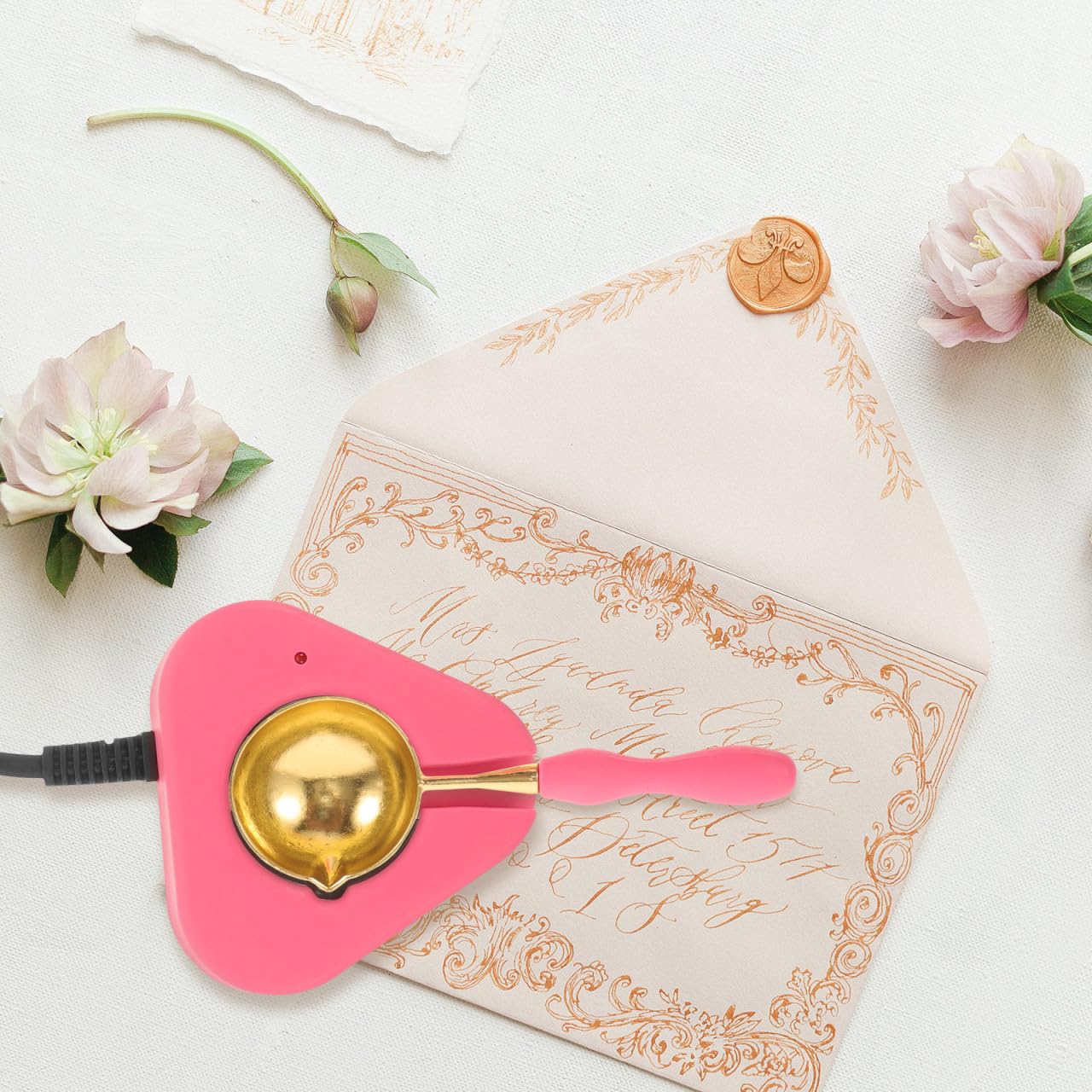 Healifty Kit Cire À Cacheter avec Cuillère Chauffe-Cire Portable pour Faire Fondre La Prise UE pour Sceau De Loisirs Créatifs Invitations Et Cadeaux