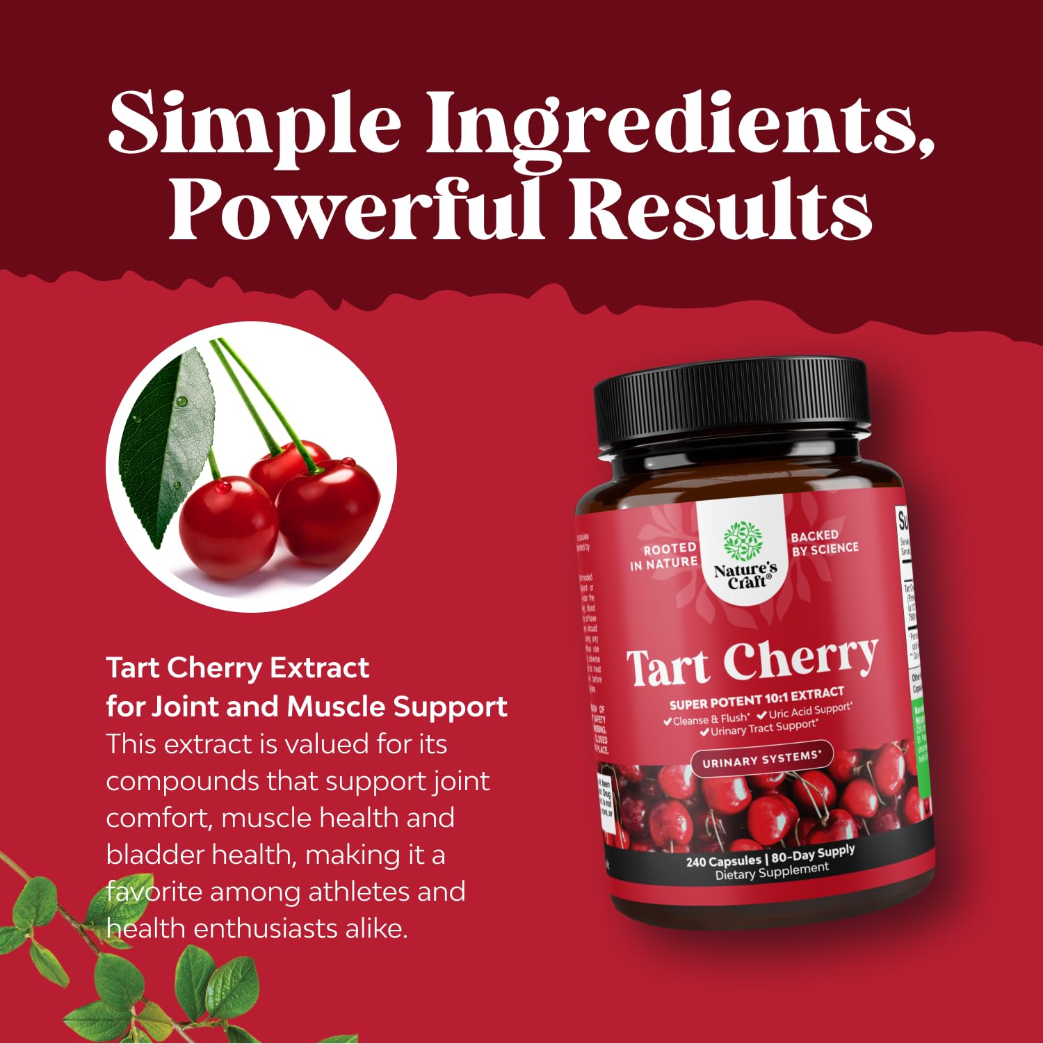Natures Craft Extra Strength Tart Cherry Capsules - Tart Cherry Extract Capsules for Uric Acid Cleanse for Kidney Support - Fruit Extract Supplement for Urinary Tract Health & Joint Support - 240 Ct — Amazon image 4