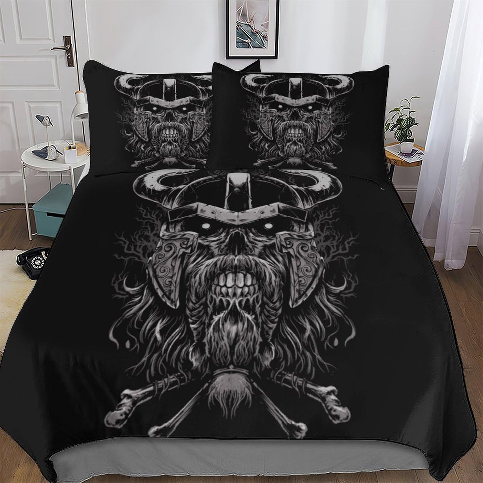 LCWWW Viking Myth Duvet Cover Print Bedding Comforter Cover for Boys And Girls Soft Microfiber Quilt Cover 3 Piece with Pillowcase Double (200x200cm)