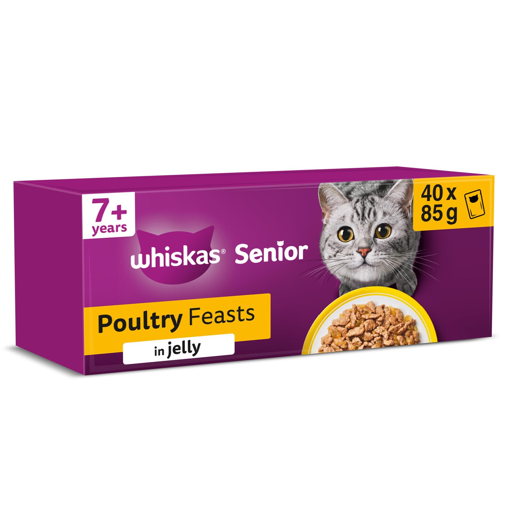 7+- Senior Wet Cat Food Pouches - 40 x 85 g - Poultry in Jelly - Bulk Cat Food Megapack - 40 Pouches