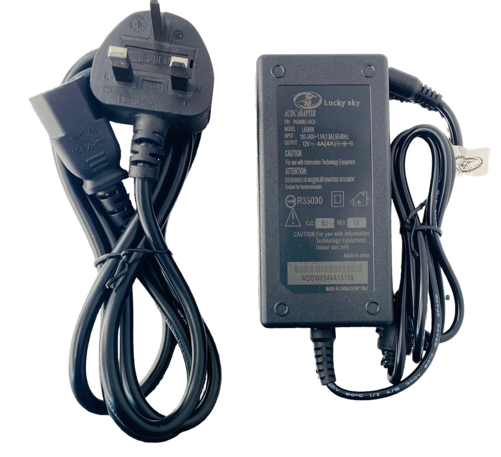 Lucky Sky 1PC 12V 3A/ 12V 4A/ 12V 5A/ 12V 6A/12V 7A / 12V 10A, Power Supply Adapter AC/DC Switching Power UK Plug for 3D Printer LED Driver CCTV Security System Computer Monitor and More. (12V 4A)