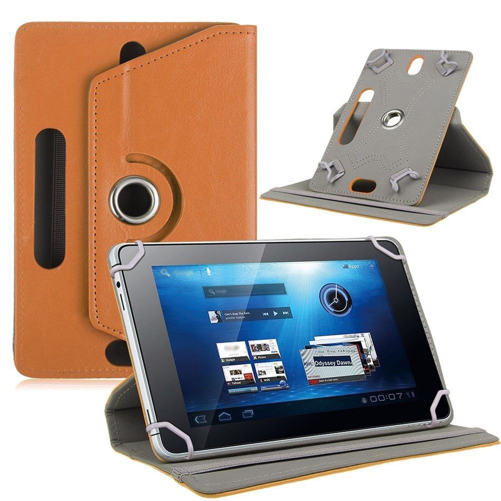 Honghong Faux Leather Tablet PC Case Cover 360 Degree Rotating Stand Universal Holder Size for 7 Inch Tablet Pc (Brown)